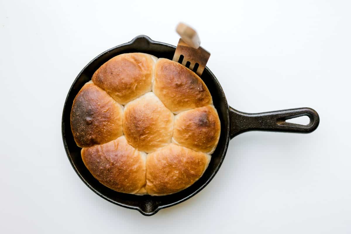 Homemade Yeast Rolls Baked in a Cast Iron Pan in the Blackstone Pizza Oven.