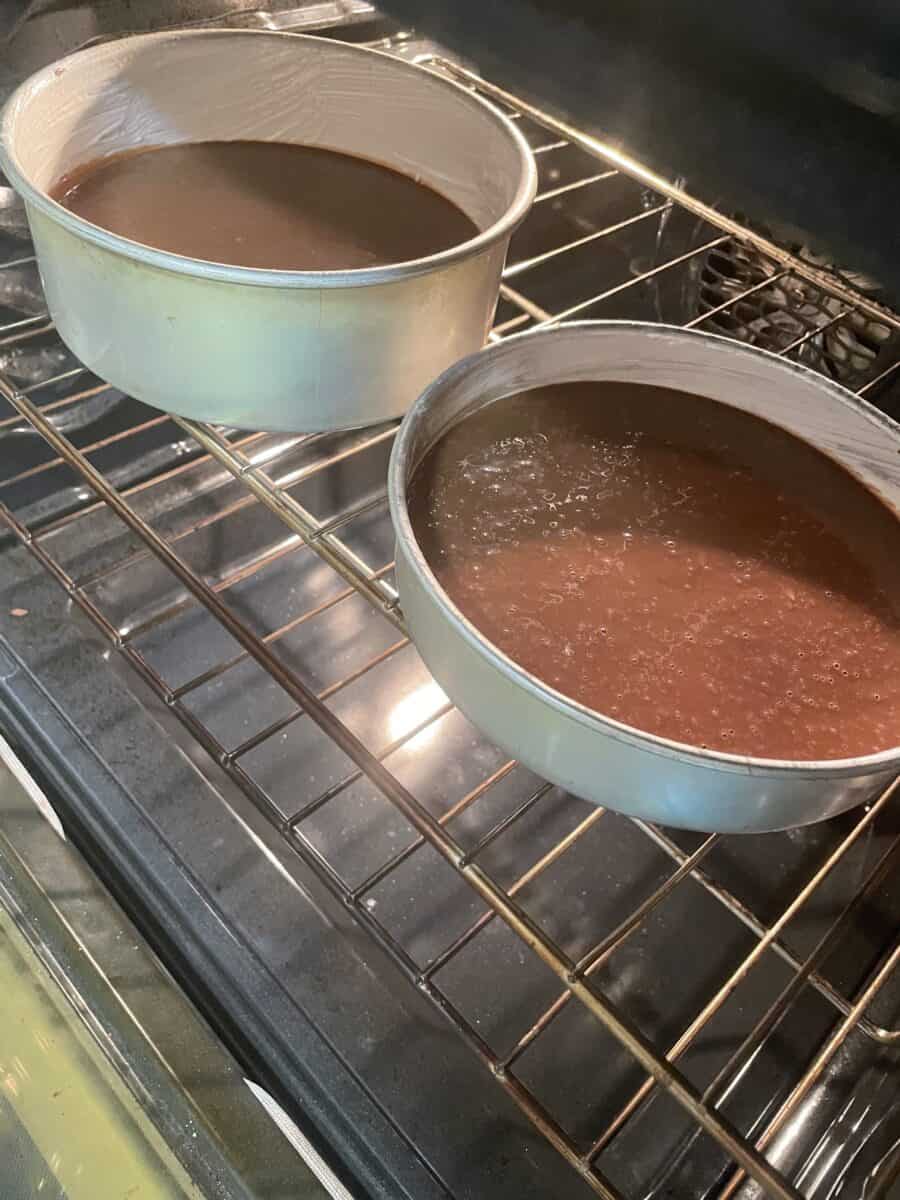 Unbaked Round Cakes in the Oven.