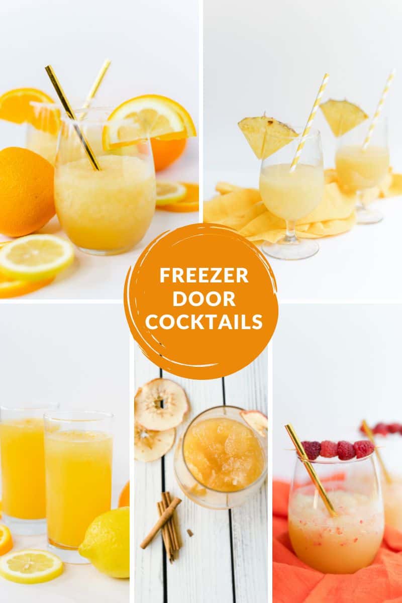 An Assortment of Freezer Door Cocktails: Whiskey Slush, Pineapple Slush, Wine Slush, Apple Cider Slush, and Raspberry Slush