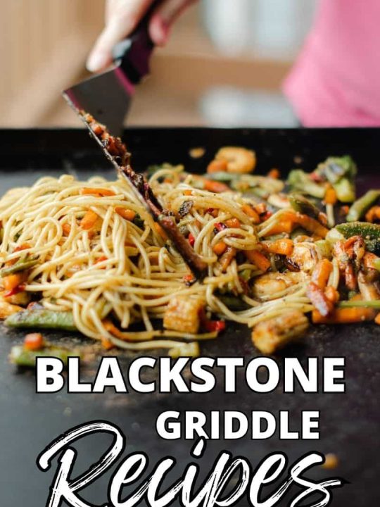 The BEST Blackstone Griddle Recipes and cooking noodle stir fry on a Blackstone Griddle.