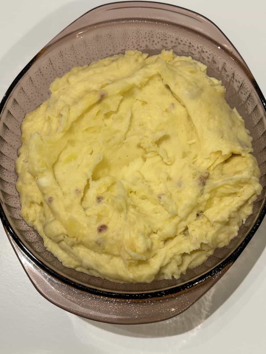 Twice Baked Mashed Potatoes in a Baking Dish