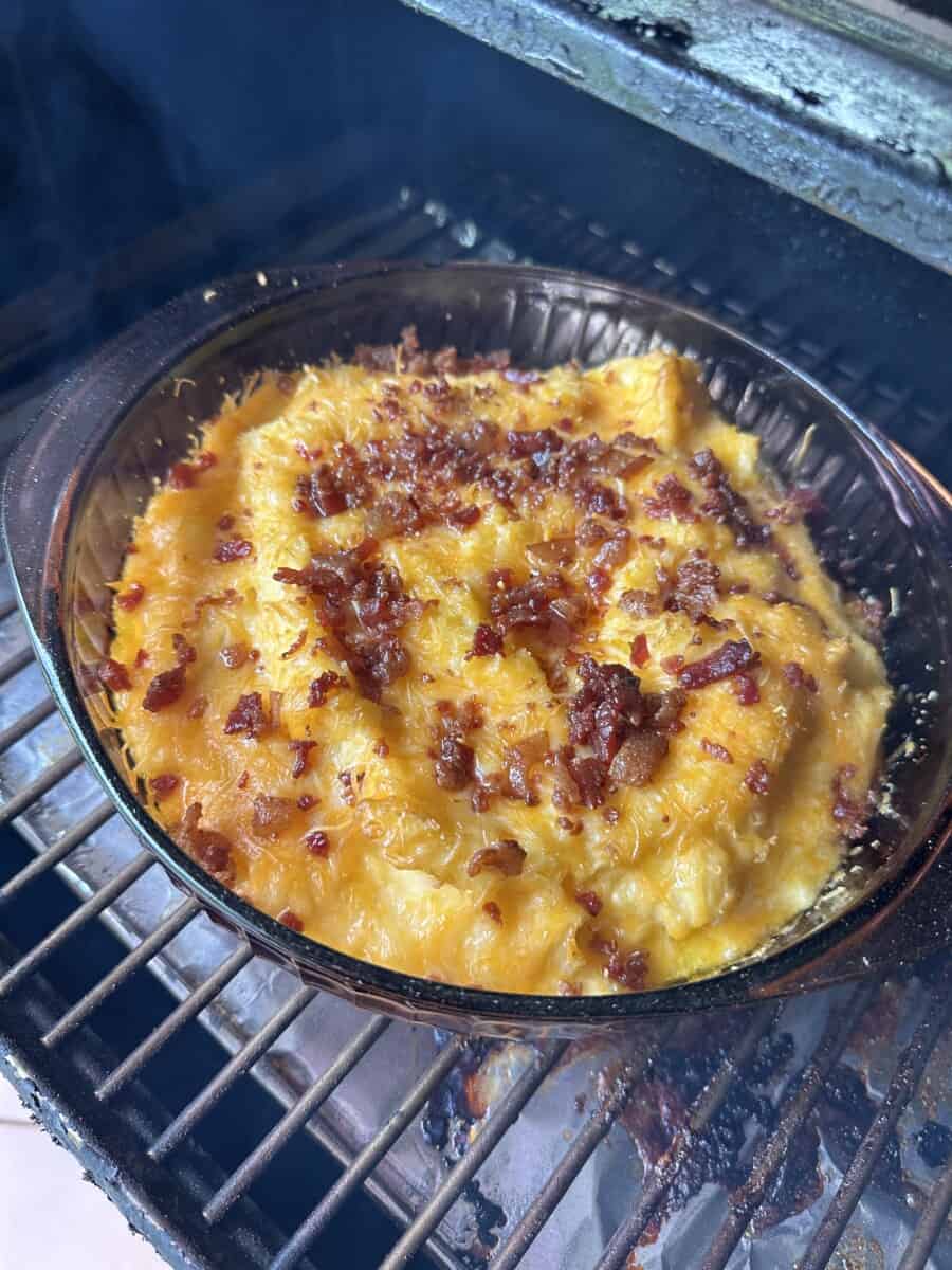 Baked Loaded Mashed Potatoes on a Pellet Smoker