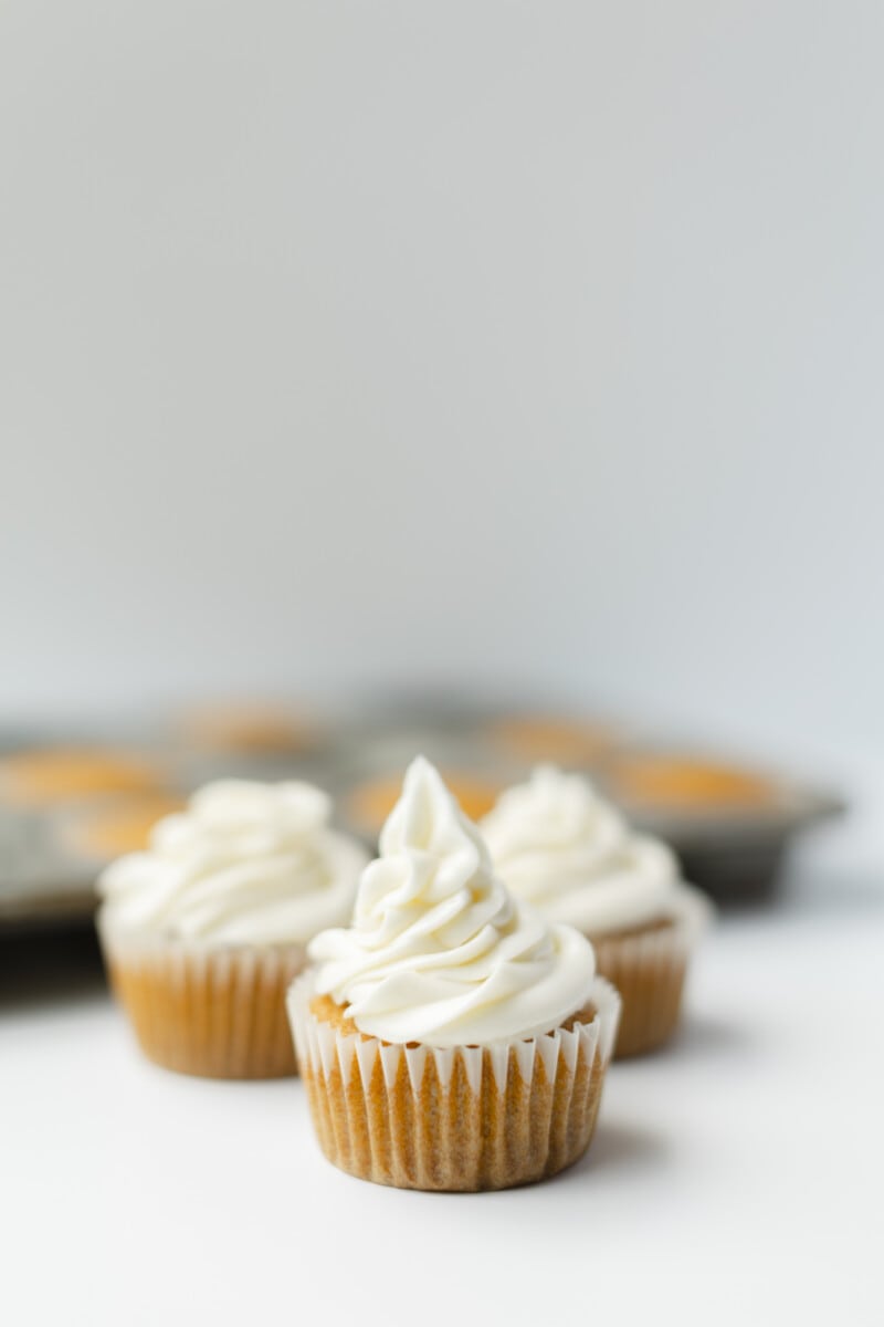 Baked Pumpkin Cupcakes Recipe in a Muffin Tin.