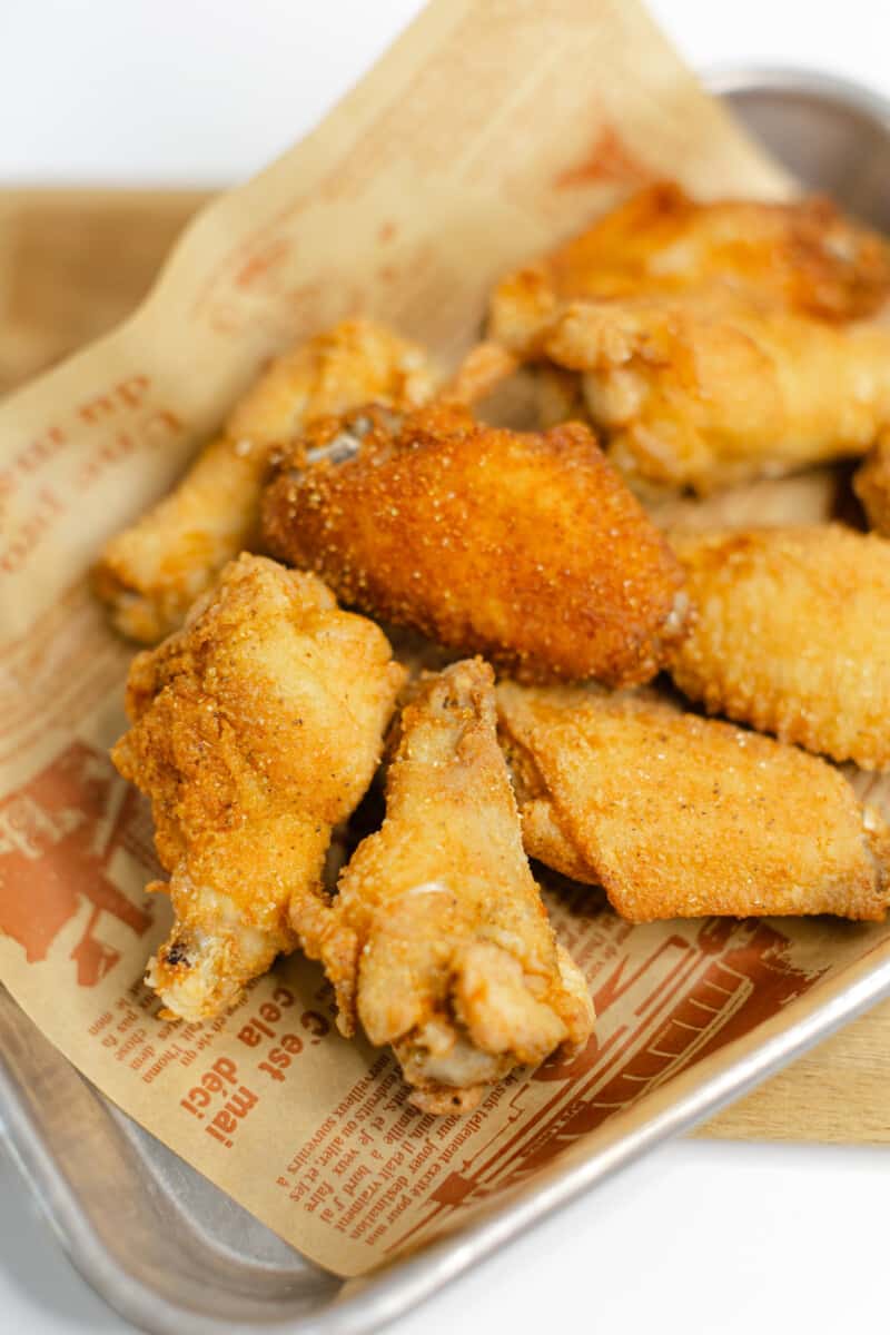Best Fried Chicken Wings Recipe on a serving tray.