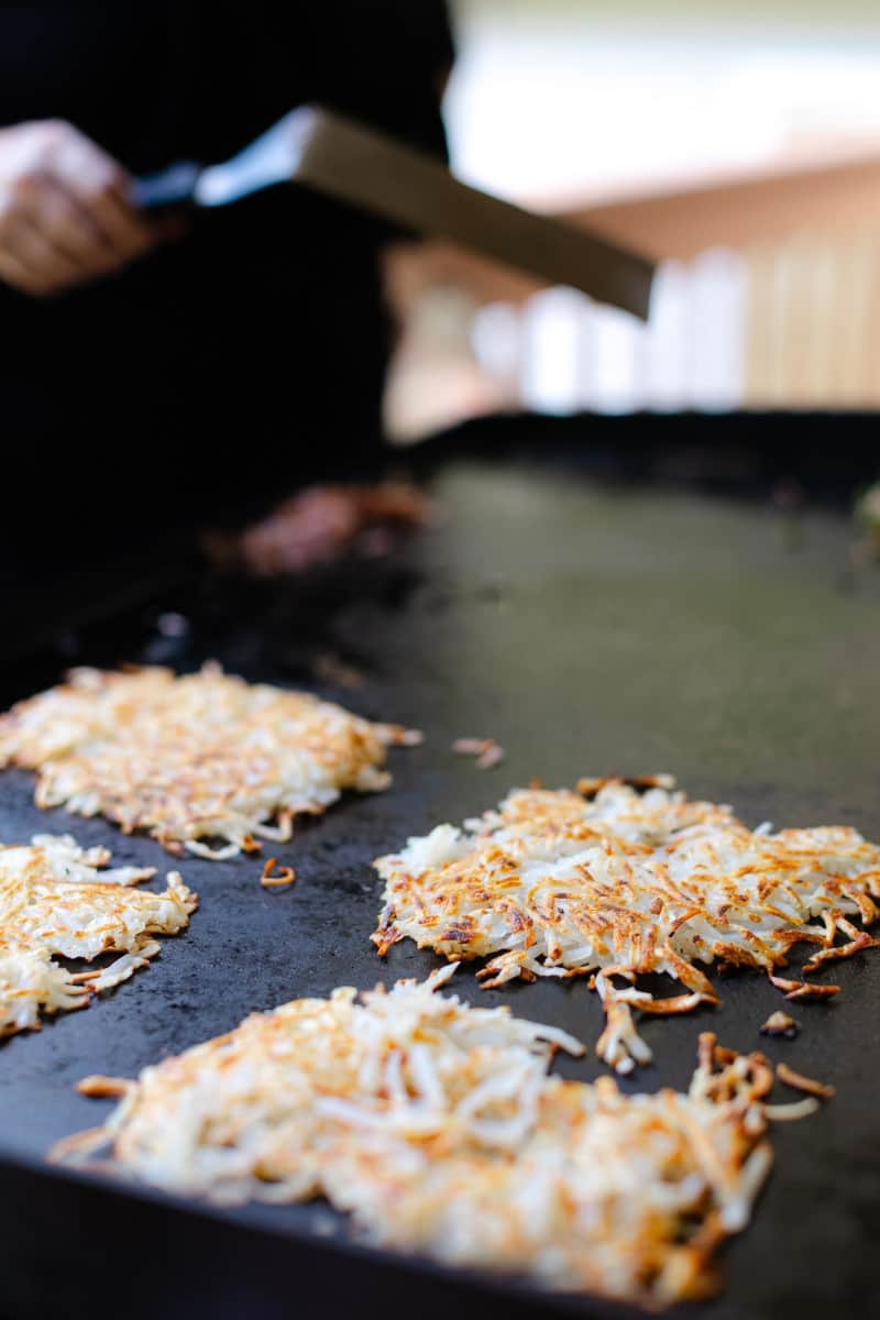 Hash Browns Cooking on a Blackstone Griddle