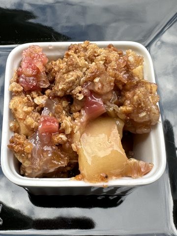Rhubarb Apple Crisp in a Small Serving Bowl