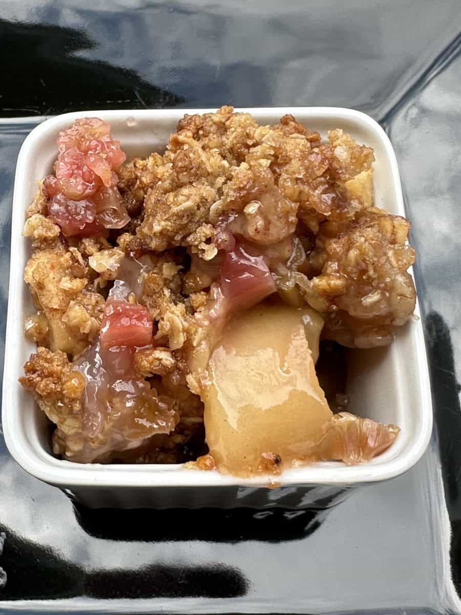 Rhubarb Apple Crisp in a Small Serving Bowl