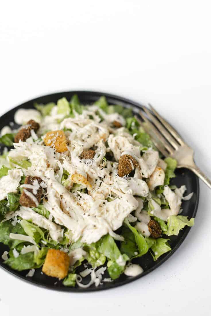 Smoked Chicken Caesar Salad on a Salad Plate