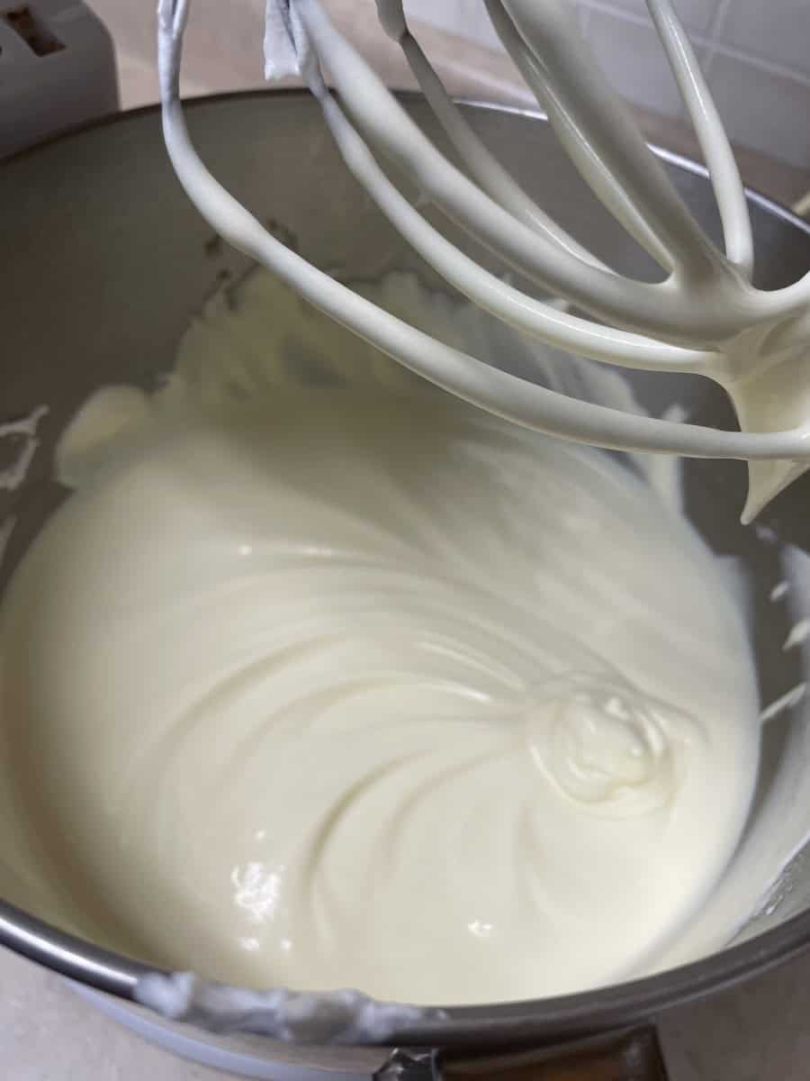 Vanilla Filling for the Boston Cream Cake in a mixing bowl.