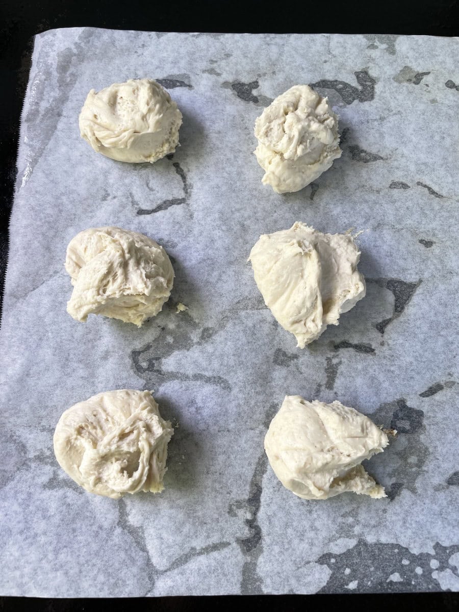 Drop Biscuits on a Blackstone Griddle lined with Parchment Paper