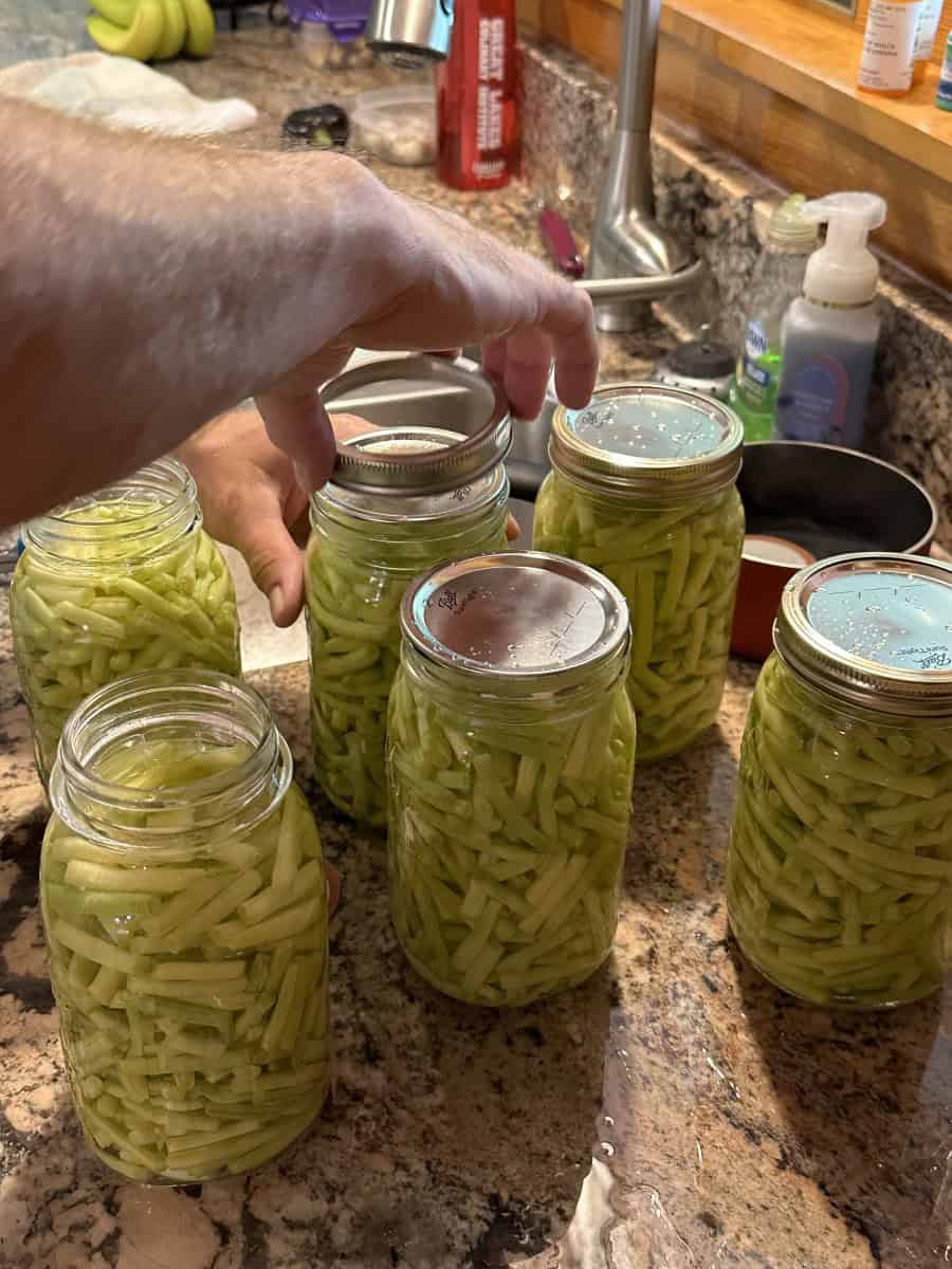 Place the Hot Lids onto the Jars and Seal with Metal Rings.
