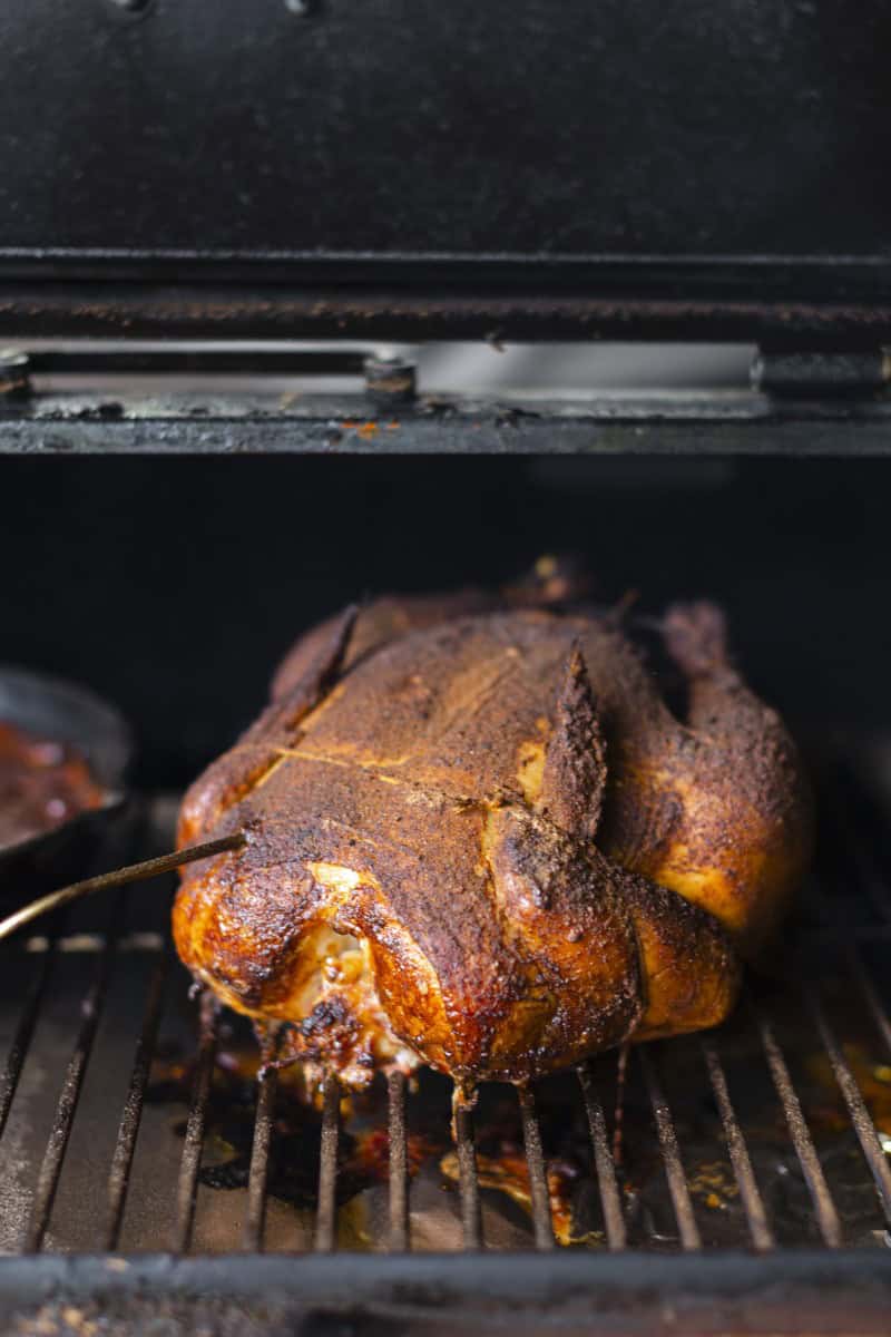 A Whole Smoked Chicken on a Smoker