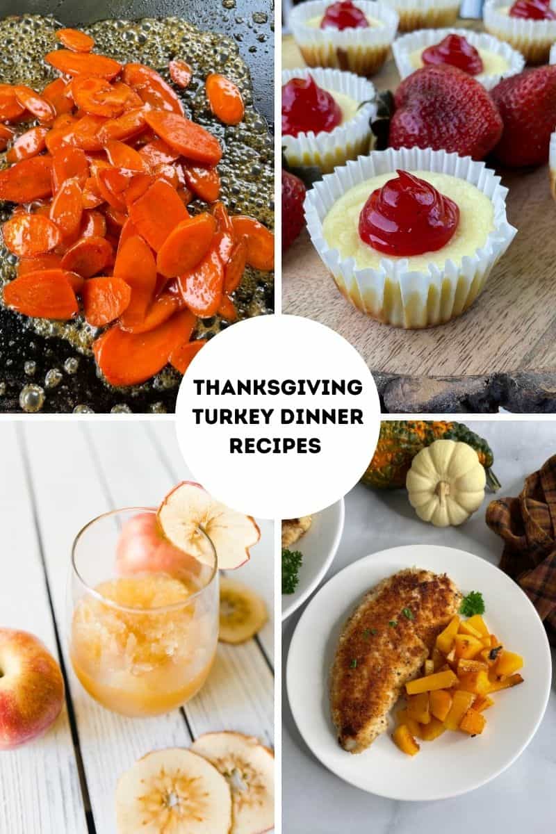 Blackstone Turkey Dinner Recipes - Glazed Carrots, Mini Oreo Cheesecakes, Apple Cider Slushy, and Turkey Cutlet with Squash.
