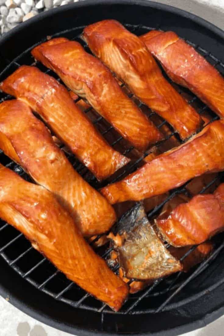 Smoked Salmon Pieces on a Wire Rack