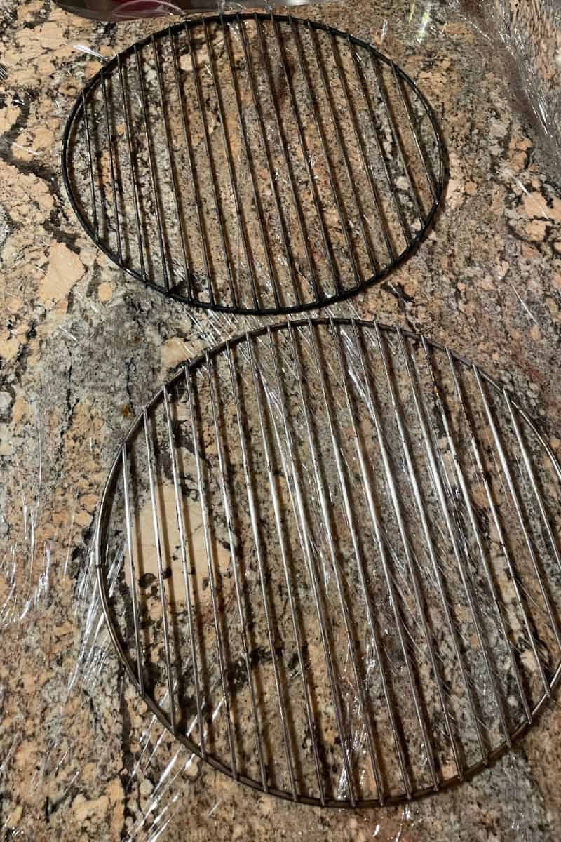 Smoker Racks on top of Plastic Wrap