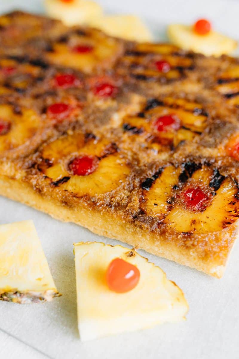 A Side View of Grilled Pineapple Up-Side Down Cake