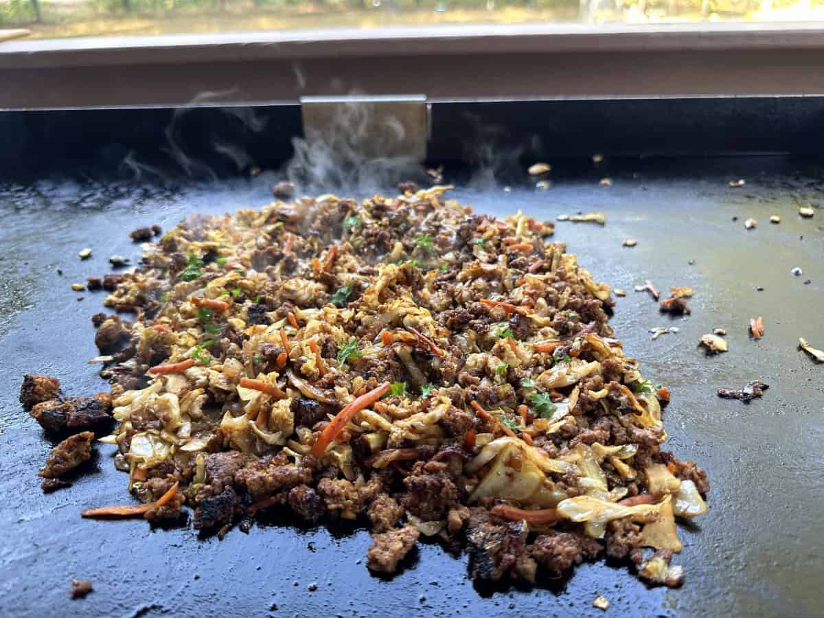 Blackstone Griddle Egg Roll in a Bowl with Coleslaw Mix