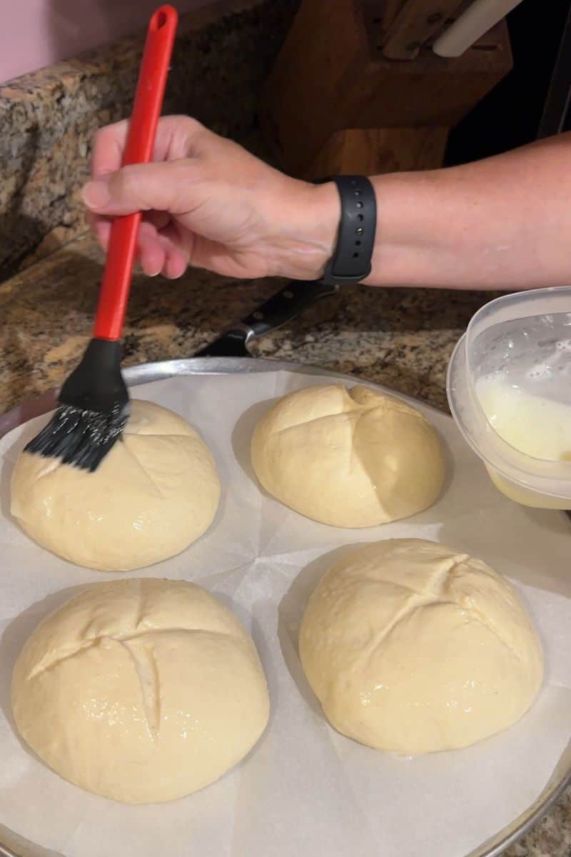 Egg Wash the Tops of the Bread Bowl Dough Balls