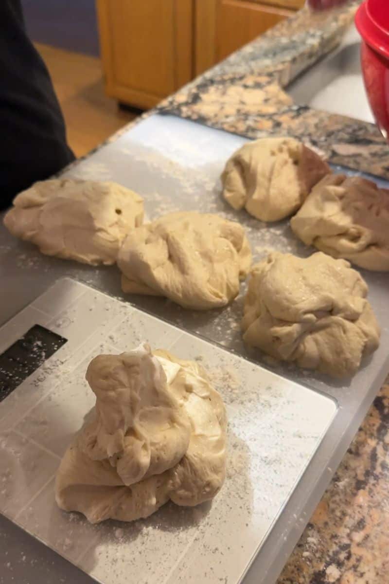 Weighting out Bread Bowl Dough