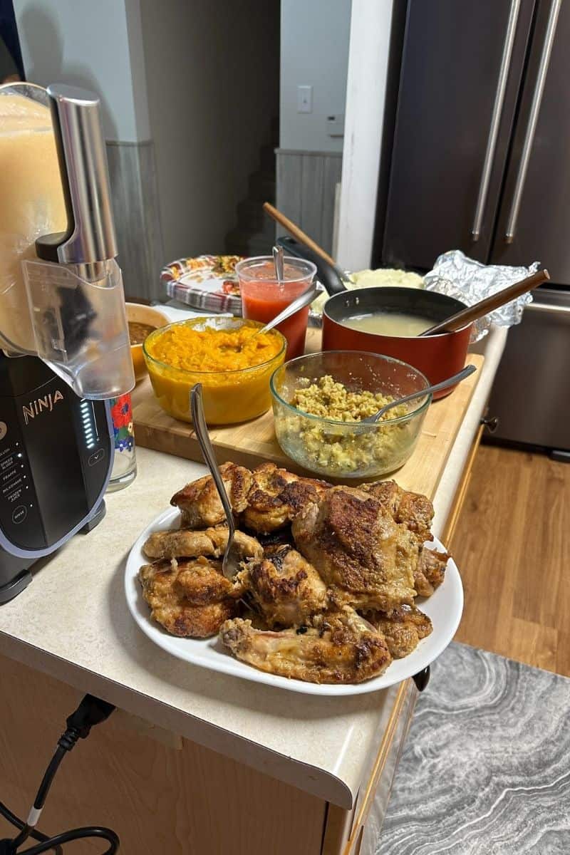 Fried Turkey Pieces Served for a Thanksgiving Dinner