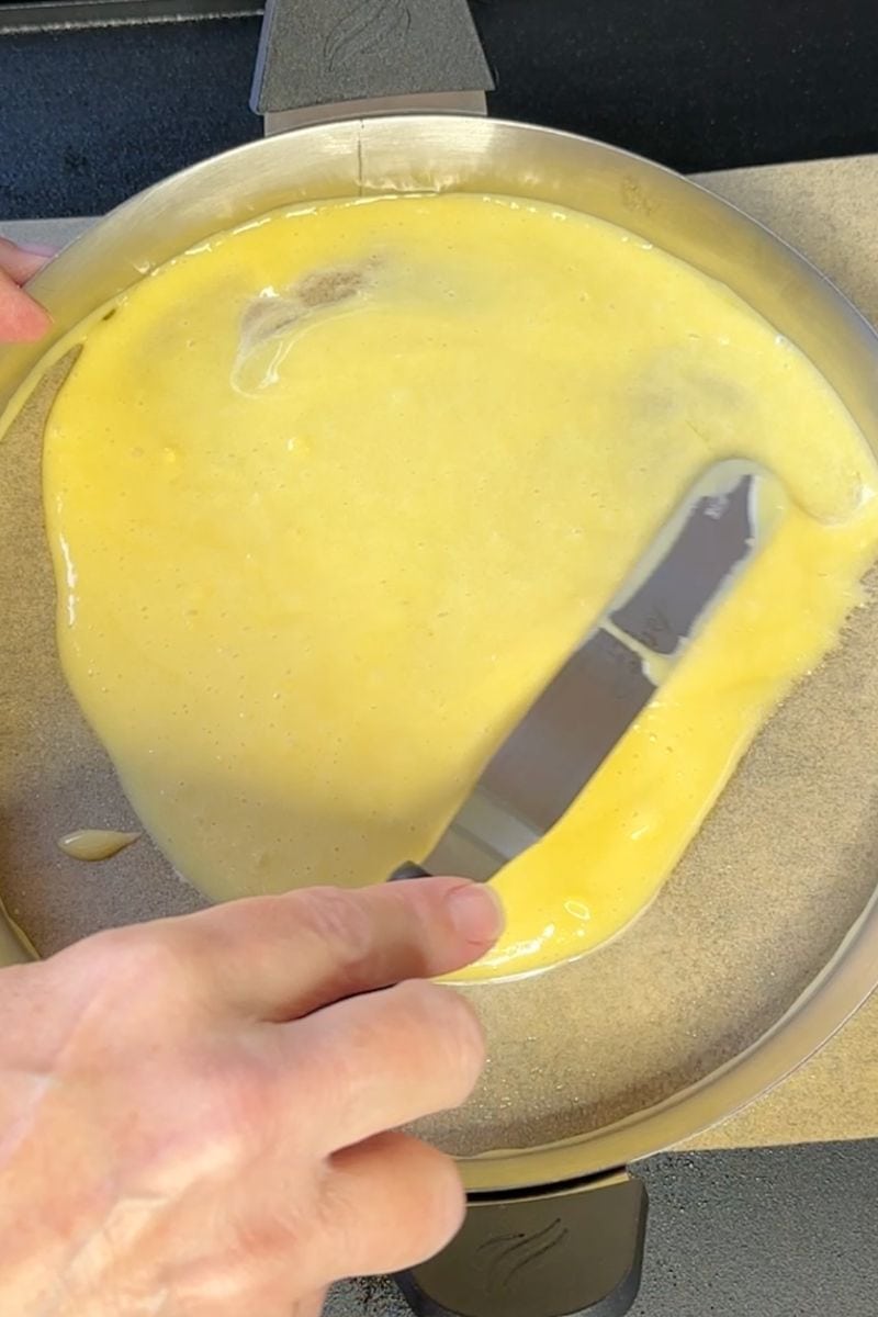 Spreading Cake Batter inside Omelette Ring