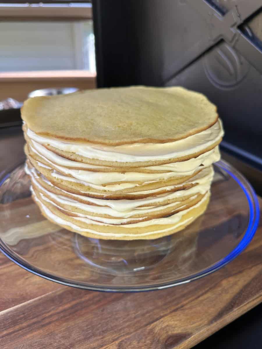 Stacking a Layered Boston Cake