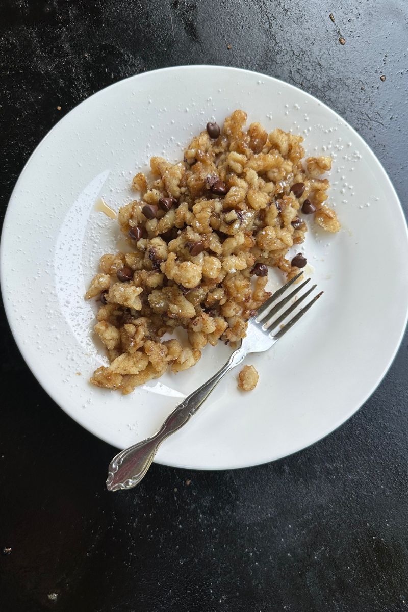 Blackstone Griddle Scrambled Pancakes on a White Plate
