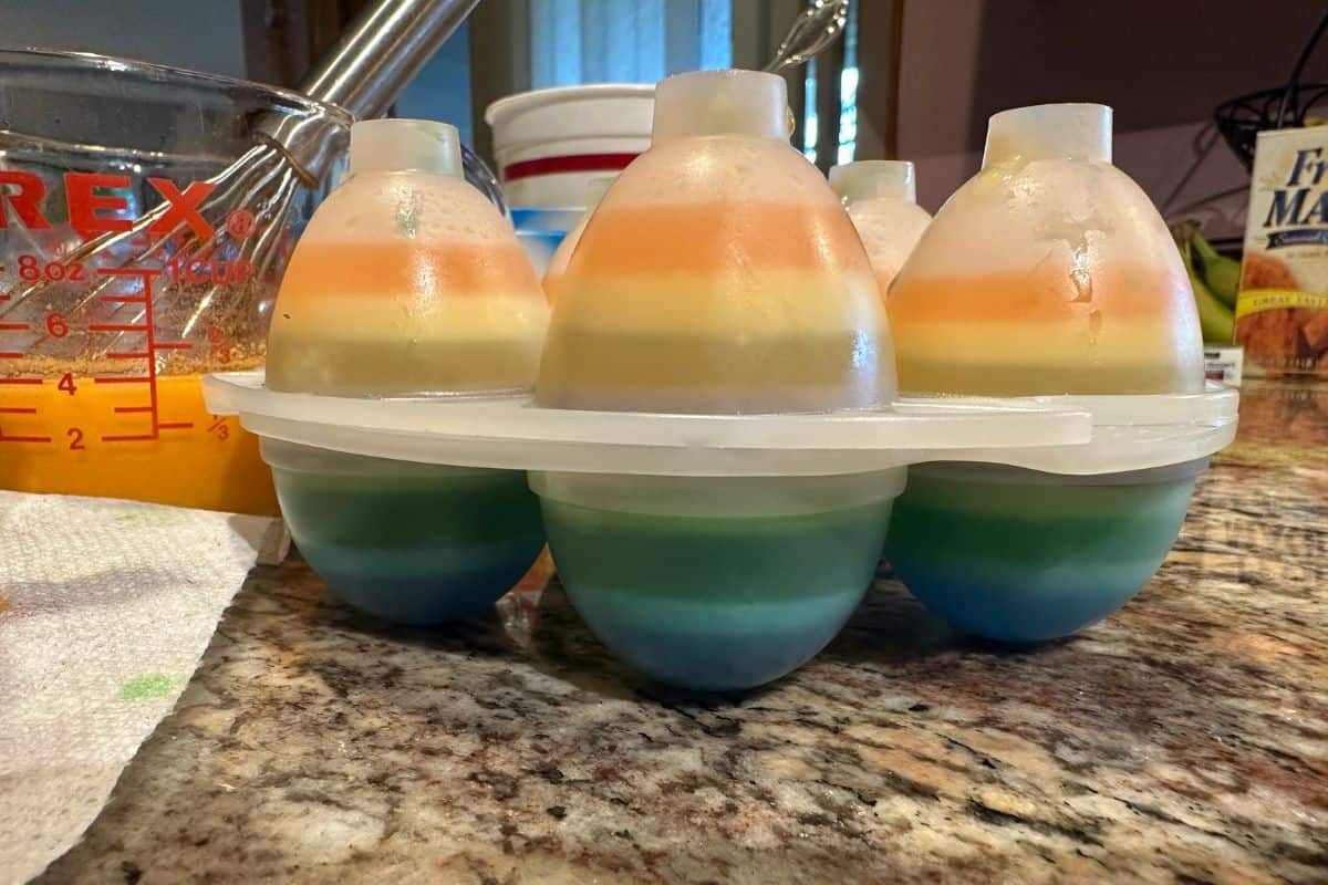 Closeup of Layered Jello Eggs in Mold