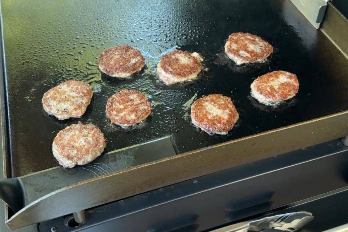 Sausage Patties cooking on a Blackstone Griddle