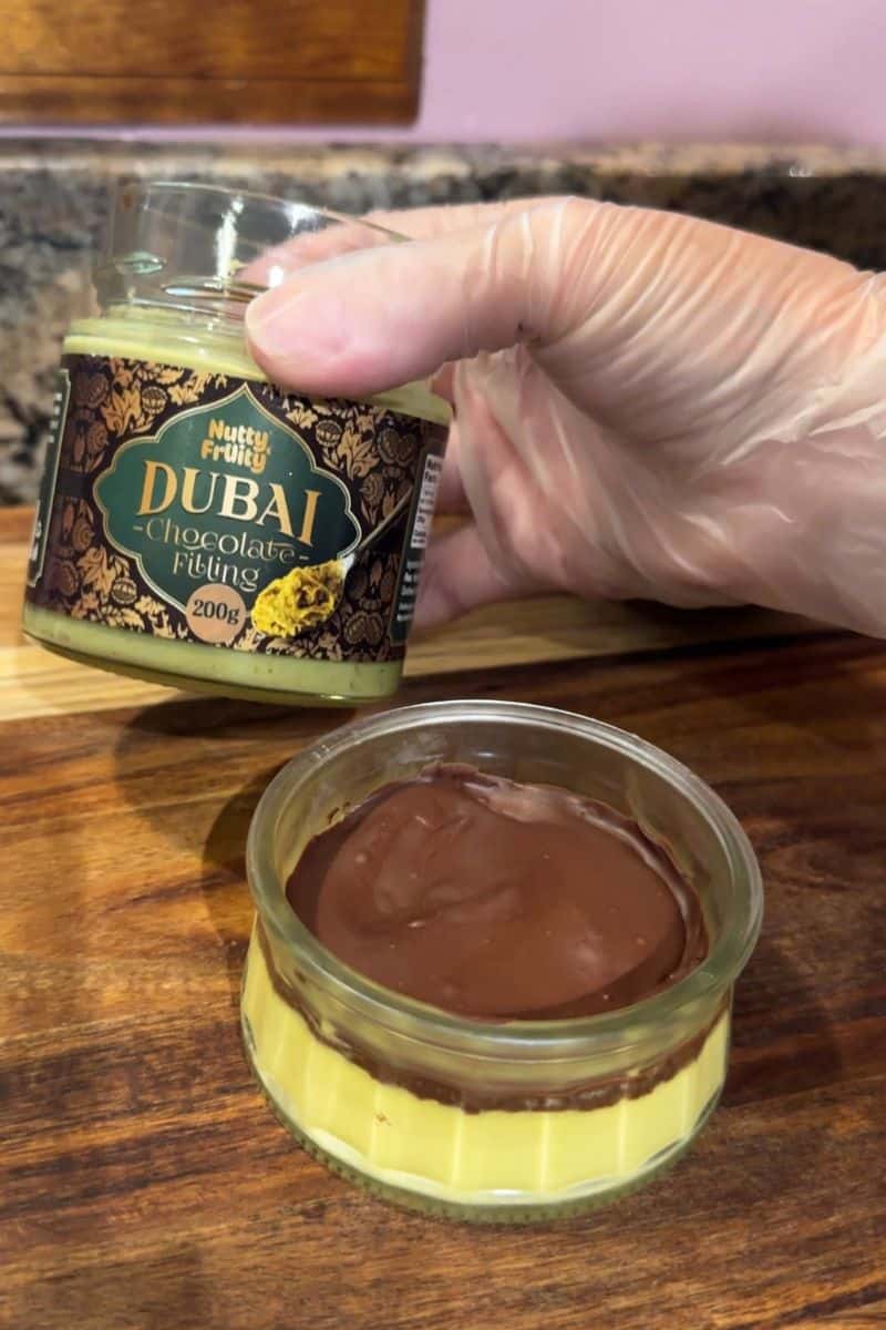 A Jar of Dubai Chocolate Filling to go on top of the Creme Brulee
