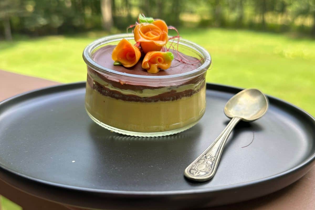 Plated Creme Brulee with Dubai Chocolate