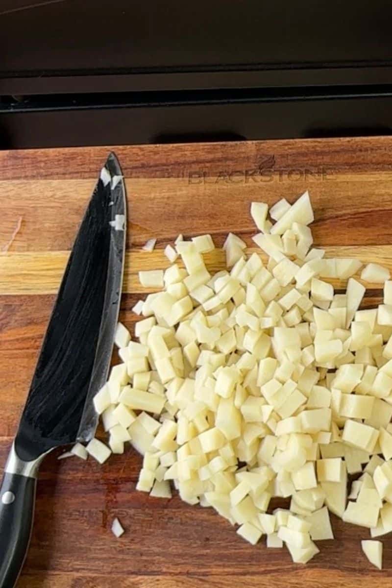 Diced Potatoes on a Cutting Board