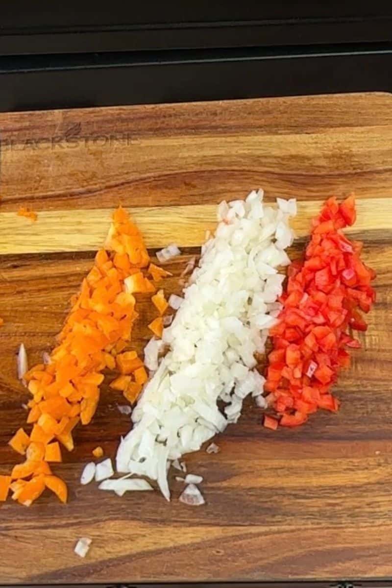 Diced Red and Orange Peppers and Diced Onions
