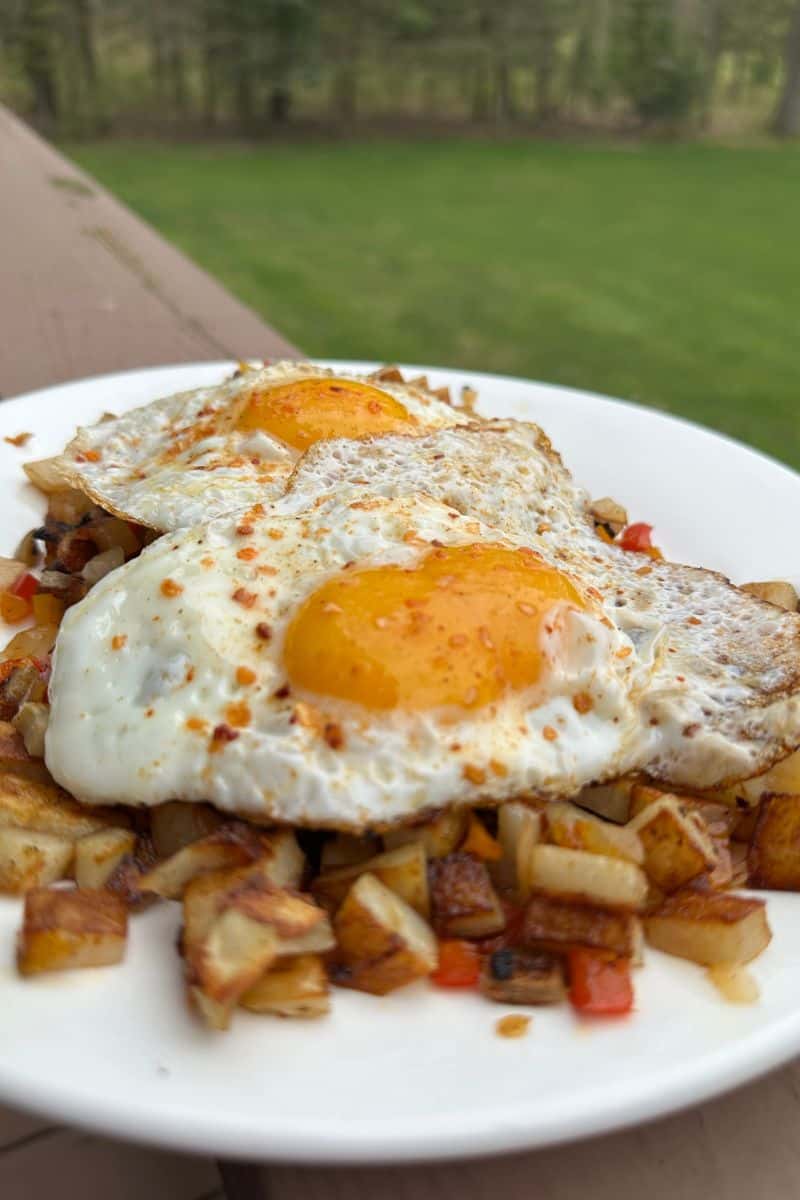 Fried Eggs Topping Potatoes O'Brien
