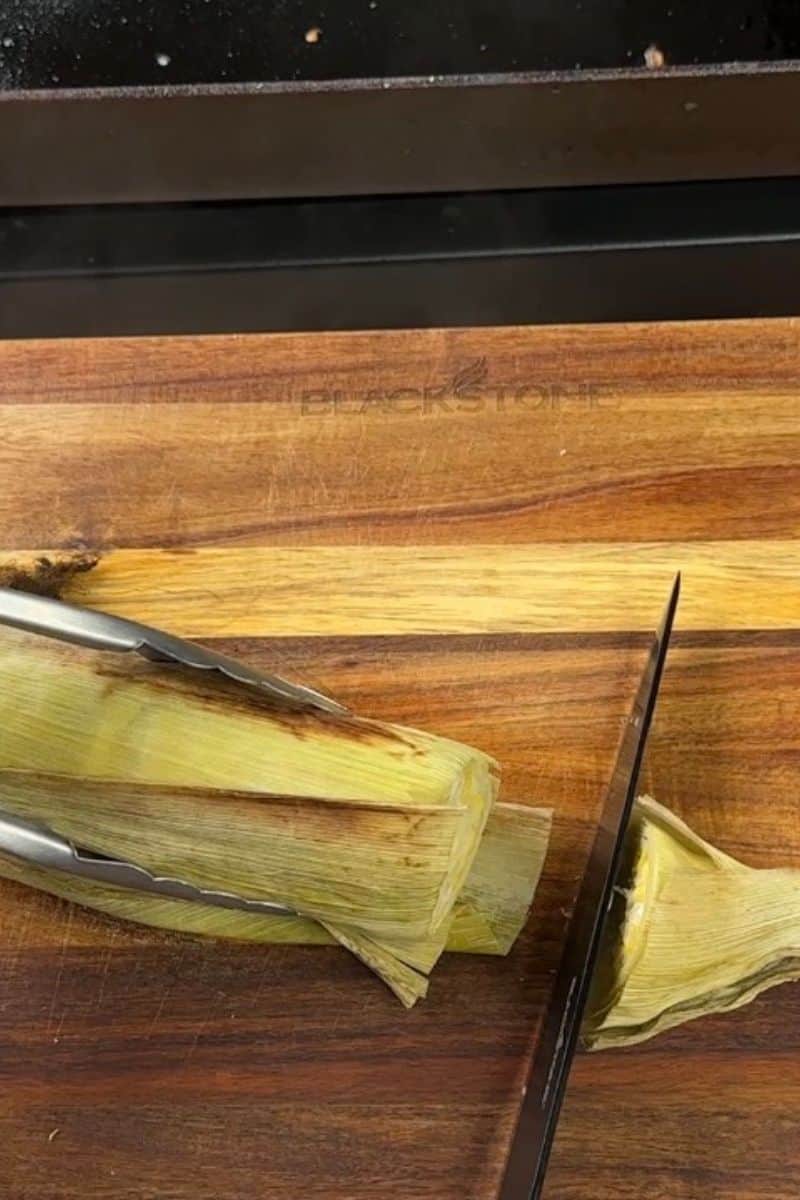 Cutting the End off of Griddle Corn on the Cob